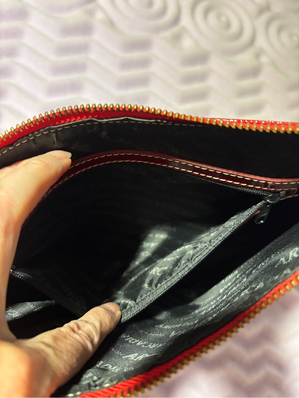 Italian Arcadia Red Patent Crossbody Bag with Contrast Strap - Picture 7 of 15
